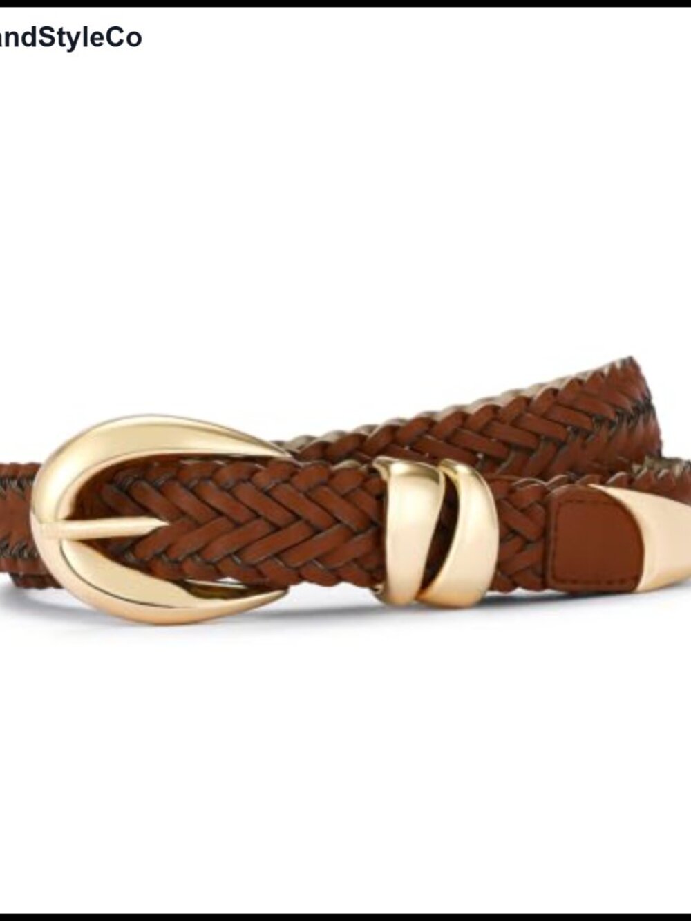 Faux Leather Braided Belt for Women with Gold Buckle Adjustable